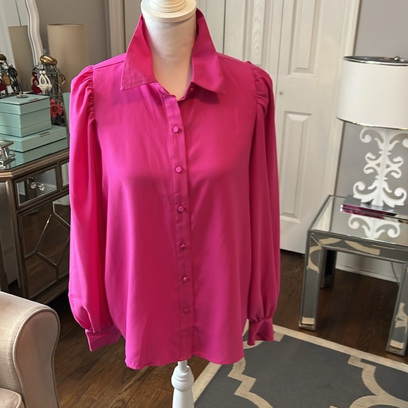 Ann Taylor Tops - Ann Taylor Pink Puff Sleeve Button Down Blouse Size Small